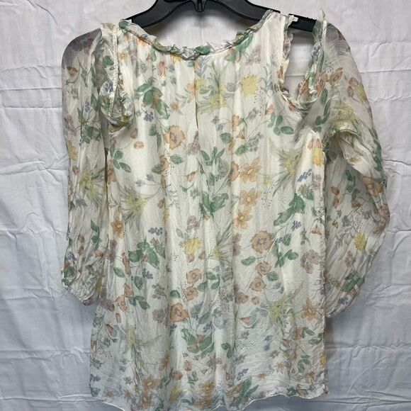 Feminine size L silk blouse fully lined with layered 3/4 bell sleeves - Picture 6 of 6